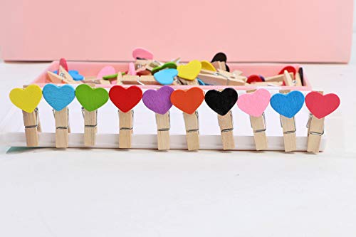 UUYYEO 50 Pieces Mini Heart Wooden Clips Clothespins Photo Paper Peg Pin Craft Decoration Clips Mix Color