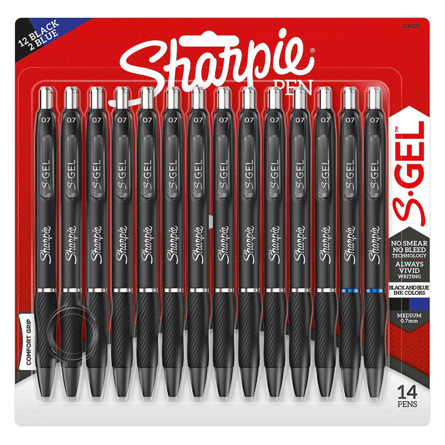 Sharpie S-Gel, Gel Pens, Medium Pt. (0.7mm), Assorted Colors, 14Count