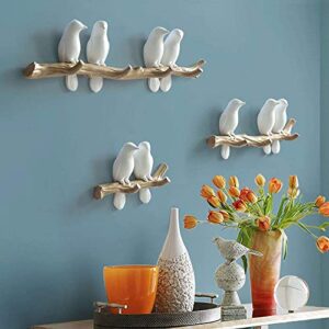 clothes coat hooks wall mounted coat rack white stick, 4 birds hooks coat hanger rack, space saving hanger for wall, entryway hanger with pegs,coats,scarves (white 4birds hooks)