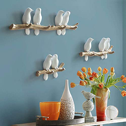 Clothes Coat Hooks Wall Mounted Coat Rack White Stick, 4 Birds Hooks Coat Hanger Rack, Space Saving Hanger for Wall, Entryway Hanger with Pegs,Coats,Scarves (White 4birds Hooks)