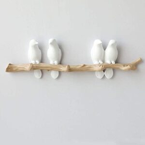 Clothes Coat Hooks Wall Mounted Coat Rack White Stick, 4 Birds Hooks Coat Hanger Rack, Space Saving Hanger for Wall, Entryway Hanger with Pegs,Coats,Scarves (White 4birds Hooks)