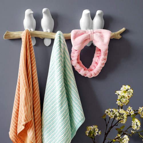 Clothes Coat Hooks Wall Mounted Coat Rack White Stick, 4 Birds Hooks Coat Hanger Rack, Space Saving Hanger for Wall, Entryway Hanger with Pegs,Coats,Scarves (White 4birds Hooks)