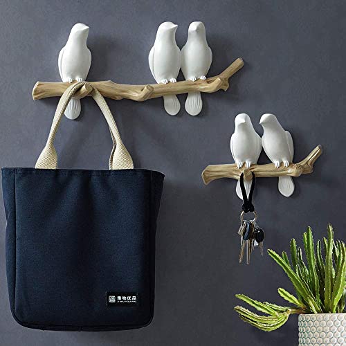 Clothes Coat Hooks Wall Mounted Coat Rack White Stick, 4 Birds Hooks Coat Hanger Rack, Space Saving Hanger for Wall, Entryway Hanger with Pegs,Coats,Scarves (White 4birds Hooks)