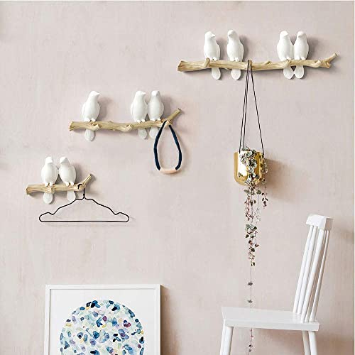 Clothes Coat Hooks Wall Mounted Coat Rack White Stick, 4 Birds Hooks Coat Hanger Rack, Space Saving Hanger for Wall, Entryway Hanger with Pegs,Coats,Scarves (White 4birds Hooks)