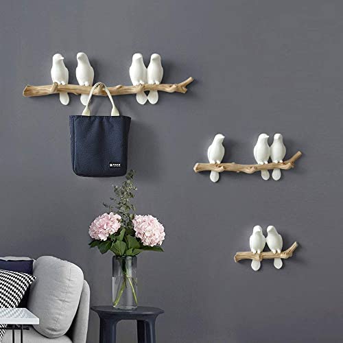 Clothes Coat Hooks Wall Mounted Coat Rack White Stick, 4 Birds Hooks Coat Hanger Rack, Space Saving Hanger for Wall, Entryway Hanger with Pegs,Coats,Scarves (White 4birds Hooks)