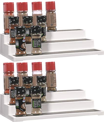 Cq acrylic 2 Pack Spice Rack Organizer for Pantry,14.5 Inch Tiered Seasoning Can Shelf Organizer For Cabinet,White