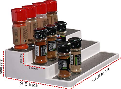 Cq acrylic 2 Pack Spice Rack Organizer for Pantry,14.5 Inch Tiered Seasoning Can Shelf Organizer For Cabinet,White