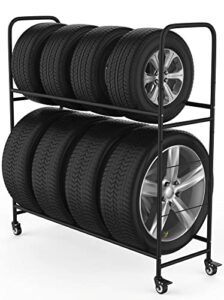 steelaid rolling tire rack – metal, adjustable, tire stand & protective cover, included 4 adjustable non rolling legs [updated 44'' l with 4 wheels included]