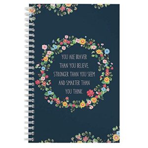 softcover be brave 5.5" x 8.5" motivational spiral notebook/journal, 120 wide ruled pages, durable gloss laminated cover, white wire-o spiral. made in the usa