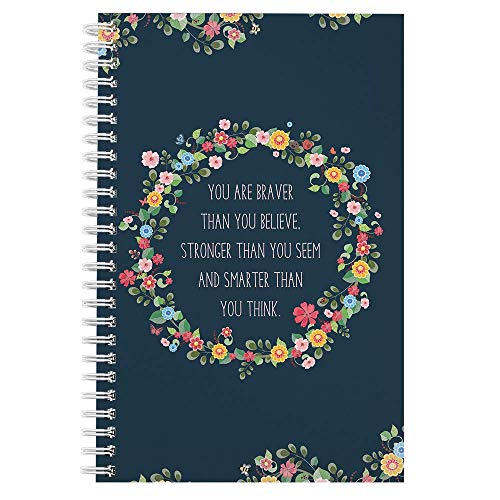 Softcover Be Brave 5.5" x 8.5" Motivational Spiral Notebook/Journal, 120 Wide Ruled Pages, Durable Gloss Laminated Cover, White Wire-o Spiral. Made in the USA