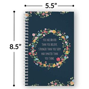 Softcover Be Brave 5.5" x 8.5" Motivational Spiral Notebook/Journal, 120 Wide Ruled Pages, Durable Gloss Laminated Cover, White Wire-o Spiral. Made in the USA