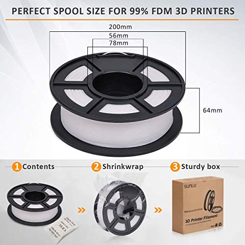 SUNLU PLA 3D Printer Filament, PLA Filament 1.75 mm Dimensional Accuracy +/- 0.02 mm, 1 KG Spool, PLA White+Grey