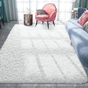 pacapet fluffy area rugs, cream shag rug for bedroom, plush furry rugs for living room, fuzzy carpet for kid's room, nursery, home decor, 4 x 6 feet
