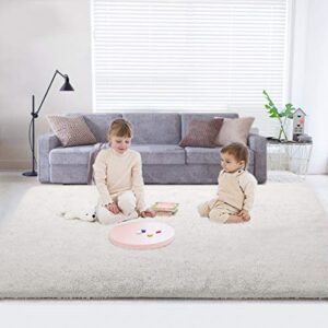 Pacapet Fluffy Area Rugs, Cream Shag Rug for Bedroom, Plush Furry Rugs for Living Room, Fuzzy Carpet for Kid's Room, Nursery, Home Decor, 4 x 6 Feet