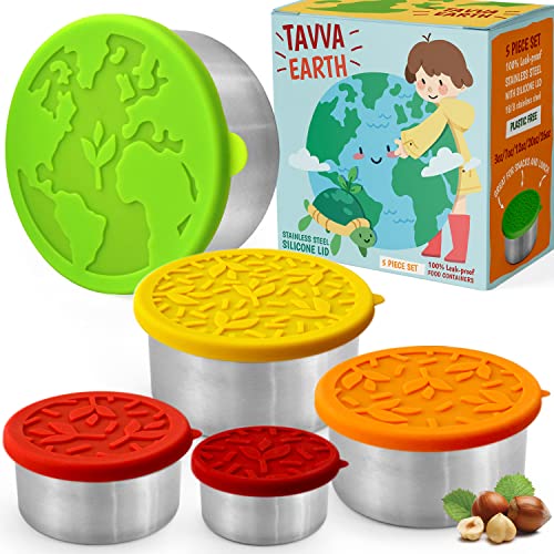 TAVVA Bundle Dips Salad Dressing Container To Go – 3X1.5oz Containers Earth Stainless Steel Food Containers [Set of 5]