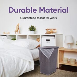 Designed Laundry Hamper with Lid, 2 Pack Plastic Laundry Hamper Basket, Purple Cloths Hamper Organizer with Cut-out Handles. Space Saving for Laundry Room Bedroom Bathroom, Knit Design 50 Liter.