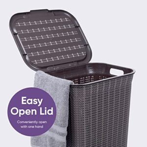 Designed Laundry Hamper with Lid, 2 Pack Plastic Laundry Hamper Basket, Purple Cloths Hamper Organizer with Cut-out Handles. Space Saving for Laundry Room Bedroom Bathroom, Knit Design 50 Liter.