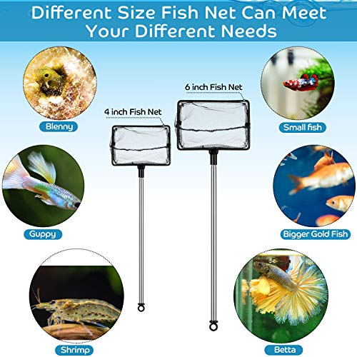 2 Pieces Mesh Fish Tank Net Aquarium Fish Net 4 Inch Stainless Steel Fish Net with Extendable 12.5-27.5 Inch Long Handle Fish Catch Nets Fish Tank Aquarium Accessories