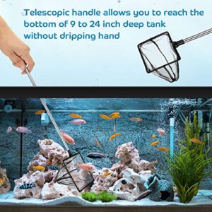 2 Pieces Mesh Fish Tank Net Aquarium Fish Net 4 Inch Stainless Steel Fish Net with Extendable 12.5-27.5 Inch Long Handle Fish Catch Nets Fish Tank Aquarium Accessories