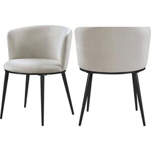 meridian furniture skylar collection modern | contemporary upholstered dining chair with rounded back and sturdy iron legs, set of 2, 23.5" w x 23.5" d x 30" h, cream velvet, matte black
