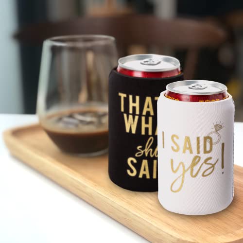 I Said Yes and That's What She Said Bachelorette Party Can Coolers, Set of 12 Beer Can Coolies, Perfect Bachelorette Party Decorations and Bridesmaid Gifts (Black)