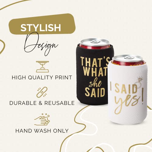 I Said Yes and That's What She Said Bachelorette Party Can Coolers, Set of 12 Beer Can Coolies, Perfect Bachelorette Party Decorations and Bridesmaid Gifts (Black)