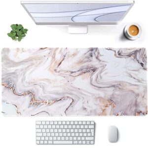 anyshock desk mat, gaming mouse pad large (35.4" x 15.7" inch), xxl keyboard pad with stitched edges, non slip rubber base, waterproof computer desk pad for office, home, men(platinum marble)
