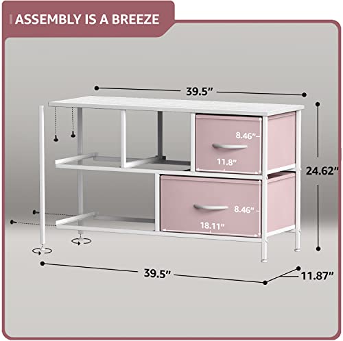 Sorbus Kids Dresser with 5 Drawers - Storage Chest Organizer Unit with Steel Frame, Wood Top, Easy Pull Fabric Bins - Long Wide TV Stand for Bedroom Furniture, Hallway, Closet & Office Organization