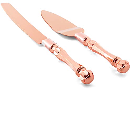 Homi styles Wedding Cake Knife and Server Set | Rose Gold Color Premium 420 Stainless Steel Gold Plated Blades | Cake Cutting Set for Wedding Cake, Birthdays, Anniversaries, Parties