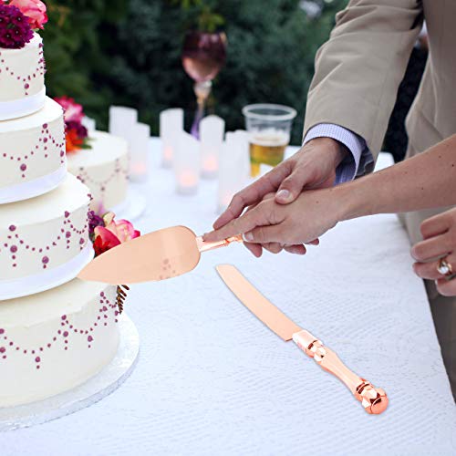 Homi styles Wedding Cake Knife and Server Set | Rose Gold Color Premium 420 Stainless Steel Gold Plated Blades | Cake Cutting Set for Wedding Cake, Birthdays, Anniversaries, Parties