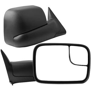 autosaver88 tow mirrors compatible with 1994 1995 1996 1997 dodge ram 1500 2500 3500, flip up non-heated towing mirrors with power adjusted plane mirror and manual convex dual glass left+right