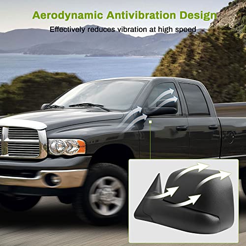 AUTOSAVER88 Tow Mirrors Compatible with 1994 1995 1996 1997 Dodge Ram 1500 2500 3500, Flip Up Non-Heated Towing Mirrors with Power Adjusted Plane Mirror and Manual Convex Dual Glass Left+Right