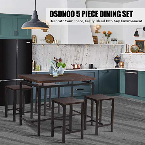 DSDNOO 5 Pcs Dining Table Set, Counter Height Dining Table Set for 4, Wooden Bar Height Dining Table & Bar Stools, Bar Table and Chairs Set, Kitchen Dining Table Set for Pub/Dining Room