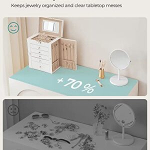 SONGMICS 6 Tier Jewelry Box, Jewelry Case with 5 Drawers, Large Storage Capacity, with Mirror, Lockable, Jewelry Storage Organizer, Gift for Loved Ones, For Watches, White UJBC152W01