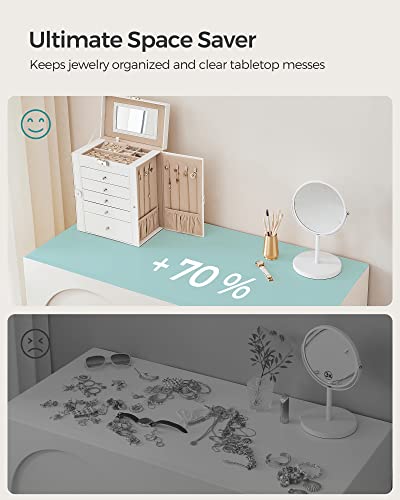 SONGMICS 6 Tier Jewelry Box, Jewelry Case with 5 Drawers, Large Storage Capacity, with Mirror, Lockable, Jewelry Storage Organizer, Gift for Loved Ones, For Watches, White UJBC152W01