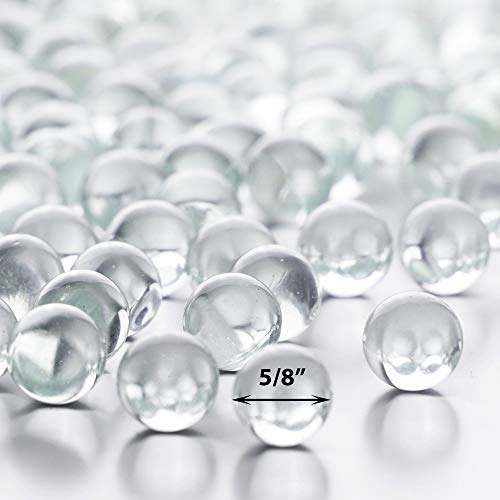 CYS EXCEL Clear Glass Marble Gemstone Vase Filler (1 LB) | Multiple Color Choices Aquarium Glass Round Marble Beads | Decorative Mosaic Glass Gem Pebbles (Approx. 80-93 PCS)