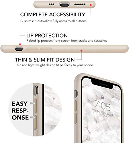 IceSword iPhone 11 Pro Max Case Stone, Thin Liquid Silicone Case, Soft Silk Microfiber Cloth, Matte Beige, Tan, Creamy, Gel Rubber Full Body, Cool Protective Shockproof Cover 6.5" iP11PM - Stone