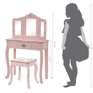 UTEX Pretend Play Kids Vanity Table and Chair Vanity Set with Mirror Makeup Dressing Table with Drawer，Play Vanity Set,Pink