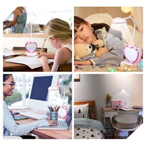 LED Desk Lamp, Cute Pink Desk Lamp with USB Charging Port/Pen Holder and Phone Stand, Touch Control Reading Lamp with 2 Color Modes,Eye-Caring Study Table Lamp for kids Girls College Dorm Bedroom