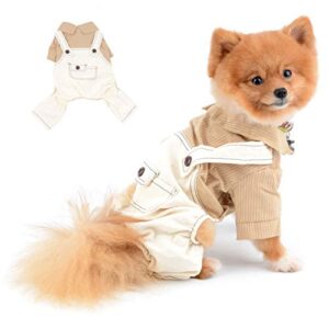 SELMAI Dog Outfits for Small Dogs Boy Summer Striped Shirts with Pants Jumpsuits One Piece Apparel for Cats Puppies Chihuahua Clothes Adorable Overalls for Medium Pets 4 Legs Spring Autumn Brown M