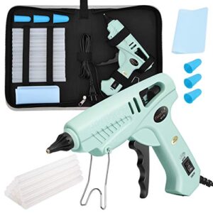 magicfly 60/100w hot glue gun full size with 15 pcs hot glue sticks (0.43 x 5.9 inch) and carry case, dual power high temp melt glue gun kit with finger caps, mat for arts craft, household, green