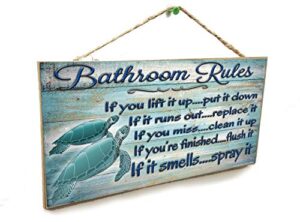 sea turtles bathroom rules if it smells spray it beach sign plaque 5"x10"
