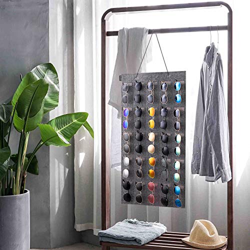 AFUOWER Sunglasses Organizer Storage Hanging Wall for Men Women Sunglasses Holder 25 Slots, Eyewear Display Wall Mounted (Gray)