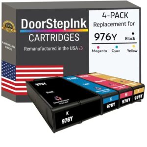 doorstepink remanufactured in the usa ink cartridge replacements for hp 976y 976 y black, cyan, magenta, yellow 4-pack for hp pagewide managed p55250 dw p57750 dw pagewide pro 500 552 dw mfp 577 dw