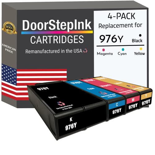 DoorStepInk Remanufactured in The USA Ink Cartridge Replacements for HP 976Y 976 Y Black, Cyan, Magenta, Yellow 4-Pack for HP PageWide Managed P55250 dw P57750 dw PageWide Pro 500 552 dw MFP 577 dw