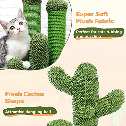 PAWZ Road Cat Scratching Post Cactus Cat Scratcher Featuring with 3 Scratching Poles and Dangling Ball-Medium 23 Inches