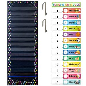 chalkboard brights daily schedule pockets chart for classroom office home teachers preschool activity supplies 15 pockets 14 double-sided reusable dry-eraser card 13 x 37 inches