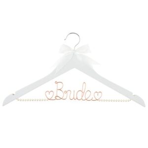 ella celebration bride to be wedding dress hanger wooden and wire hangers for brides gowns, dresses (white with rose gold wire and pearls)