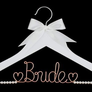 Ella Celebration Bride to Be Wedding Dress Hanger Wooden and Wire Hangers for Brides Gowns, Dresses (White with Rose Gold Wire and Pearls)