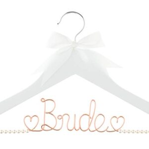 Ella Celebration Bride to Be Wedding Dress Hanger Wooden and Wire Hangers for Brides Gowns, Dresses (White with Rose Gold Wire and Pearls)